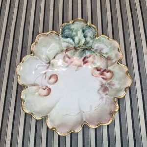 Haviland France Hand Painted Cherry Floral Porcelain Bowl Gold Rim